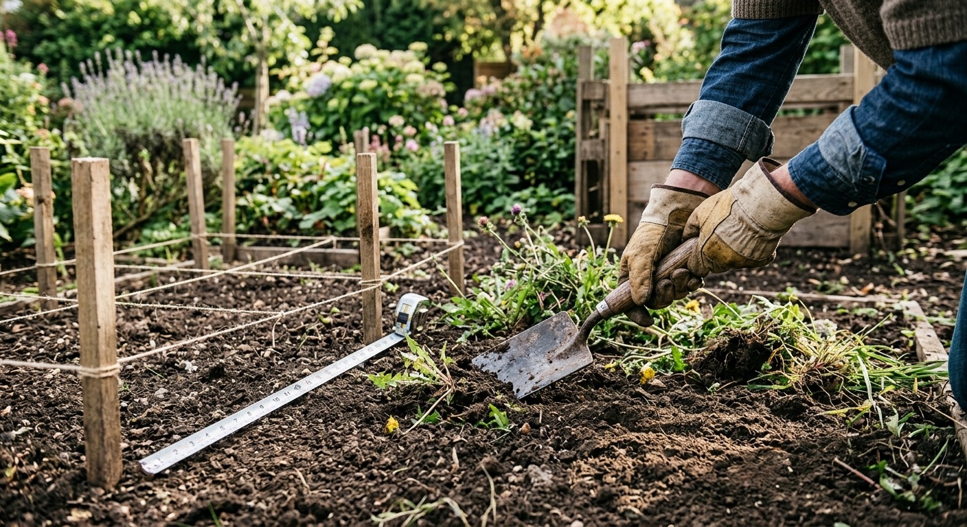 Préparation de l'emplacement d'un carré potager surélevé
