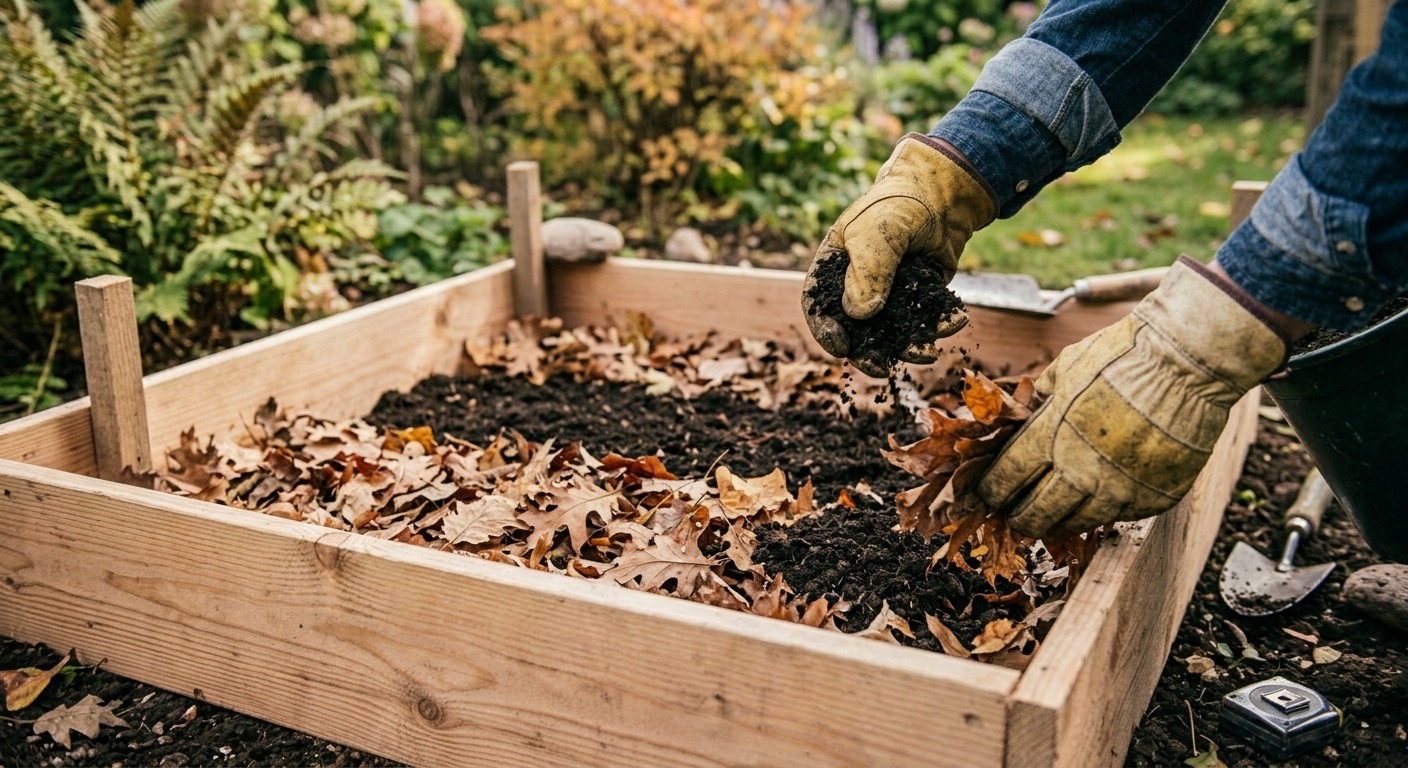 Remplissage en lasagne d'un carré potager surélevé