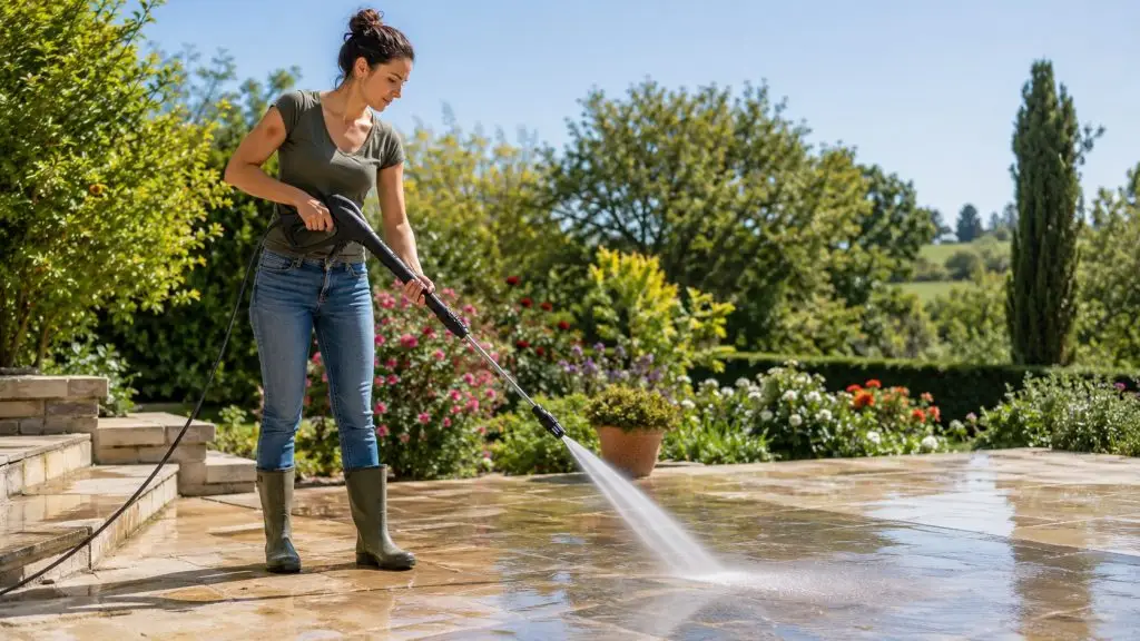 Meilleur nettoyeur haute pression 2026 : nettoyage de terrasse au jardin par temps ensoleillé
